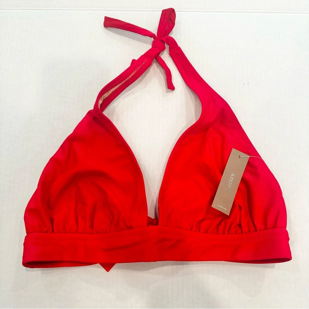J. Crew DD Halter Tie-Back Bikini Top Mesh BY633 Women's Small Bright Cerise NEW